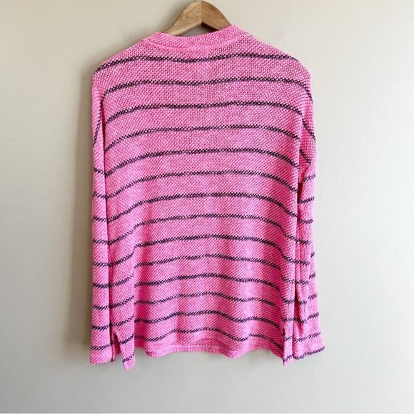 SUNDRY pink knit pullover sweater size small grommet tie bodice striped - Picture 7 of 9